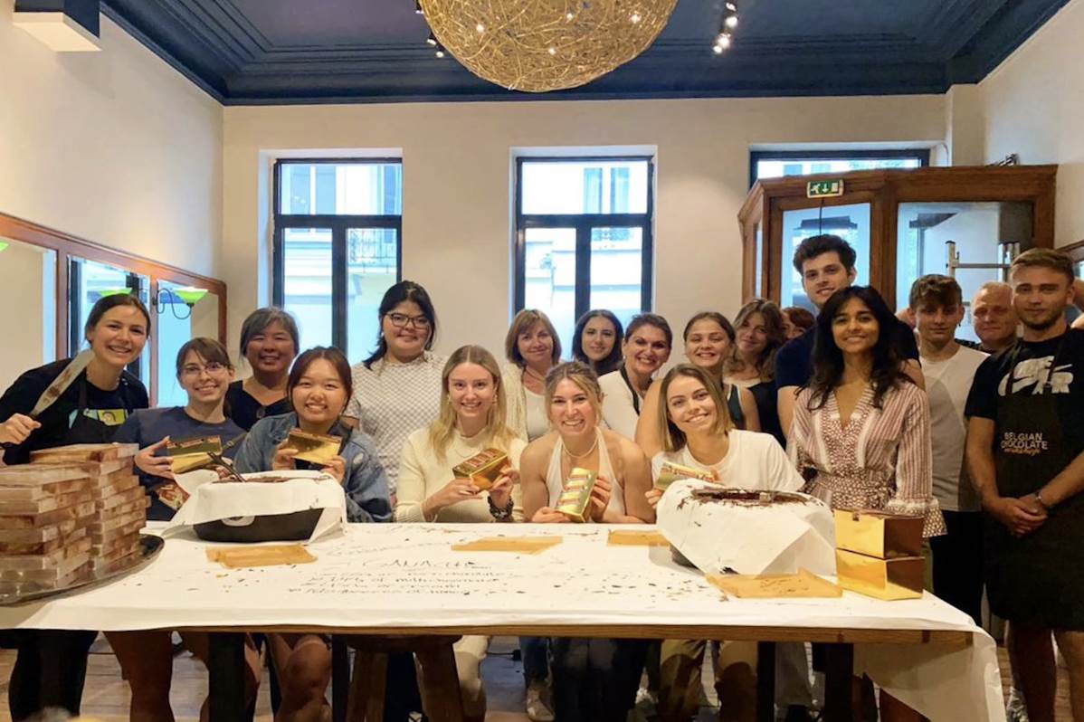 group of people joining a private chocolate making workshop in Brussels
